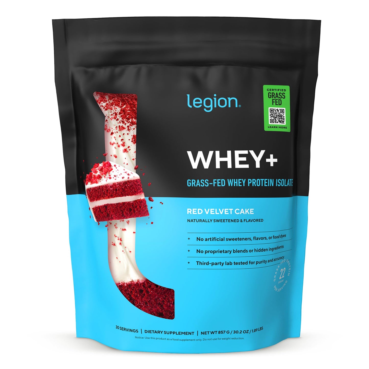 LEGION Whey+ Protein Isolate Powder from Grass-Fed Cows, 30 Servings