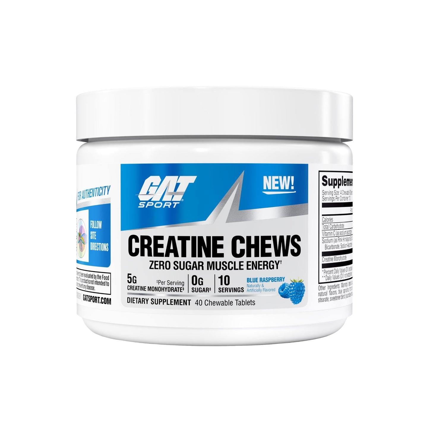 GAT SPORT Creatine Chewable Blue Raspberry, 40 Tablets