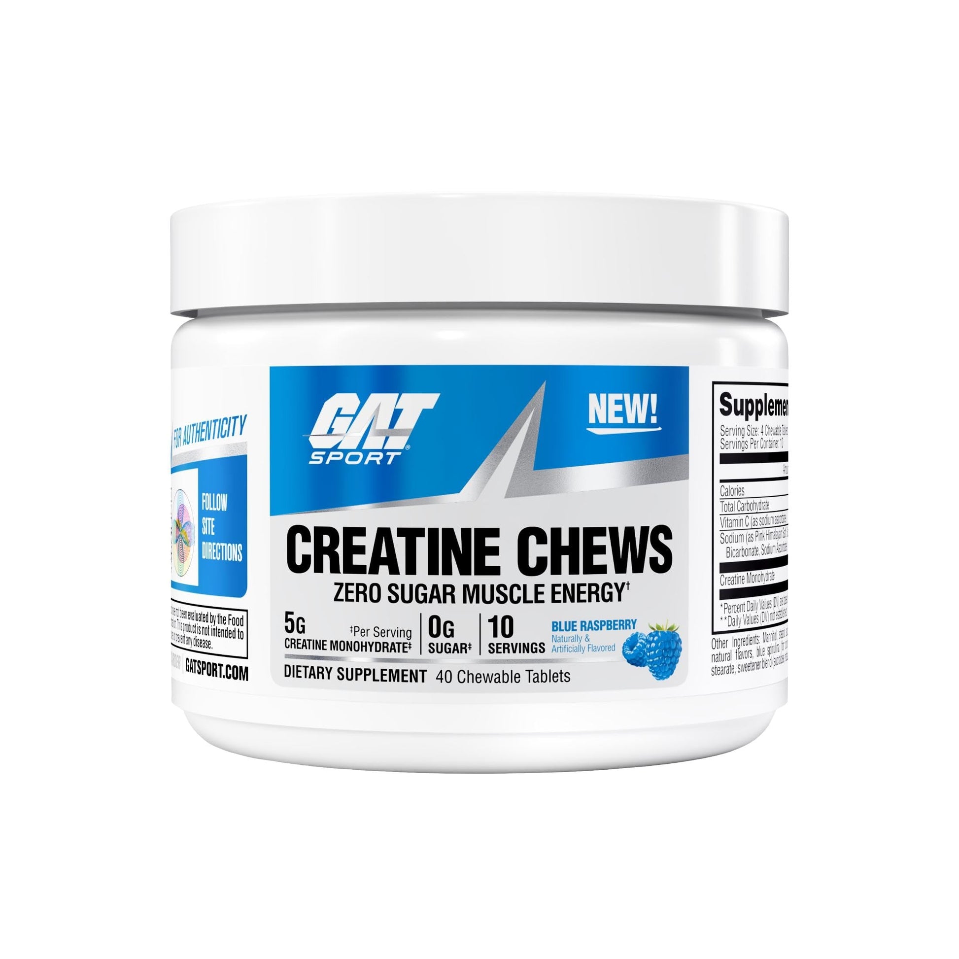 GAT SPORT Creatine Chewable Blue Raspberry, 40 Tablets
