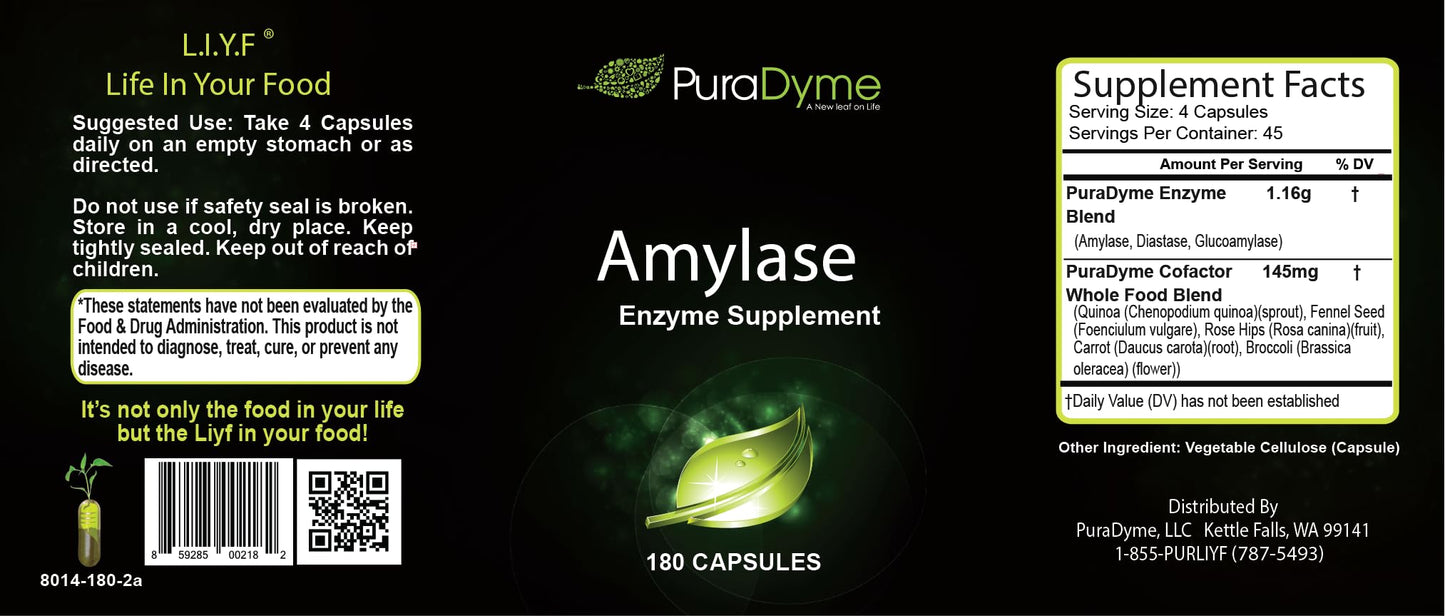 PuraDyme Amylase Capsules, 180 Capsules