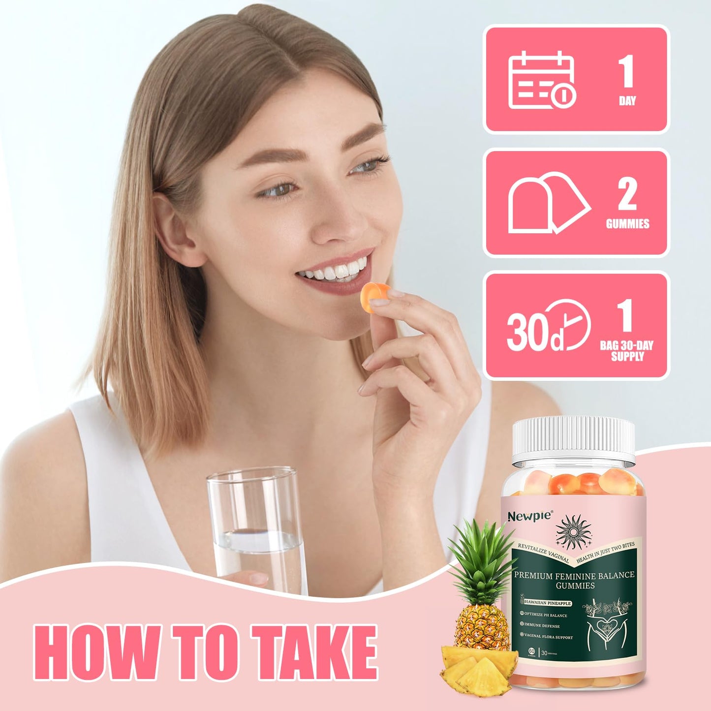 Blltzzz Premium Feminine Balance Gummies for Women Pineapple pH Health Immune Support Vegan, Gluten-Free & Halal, 60 Gummies