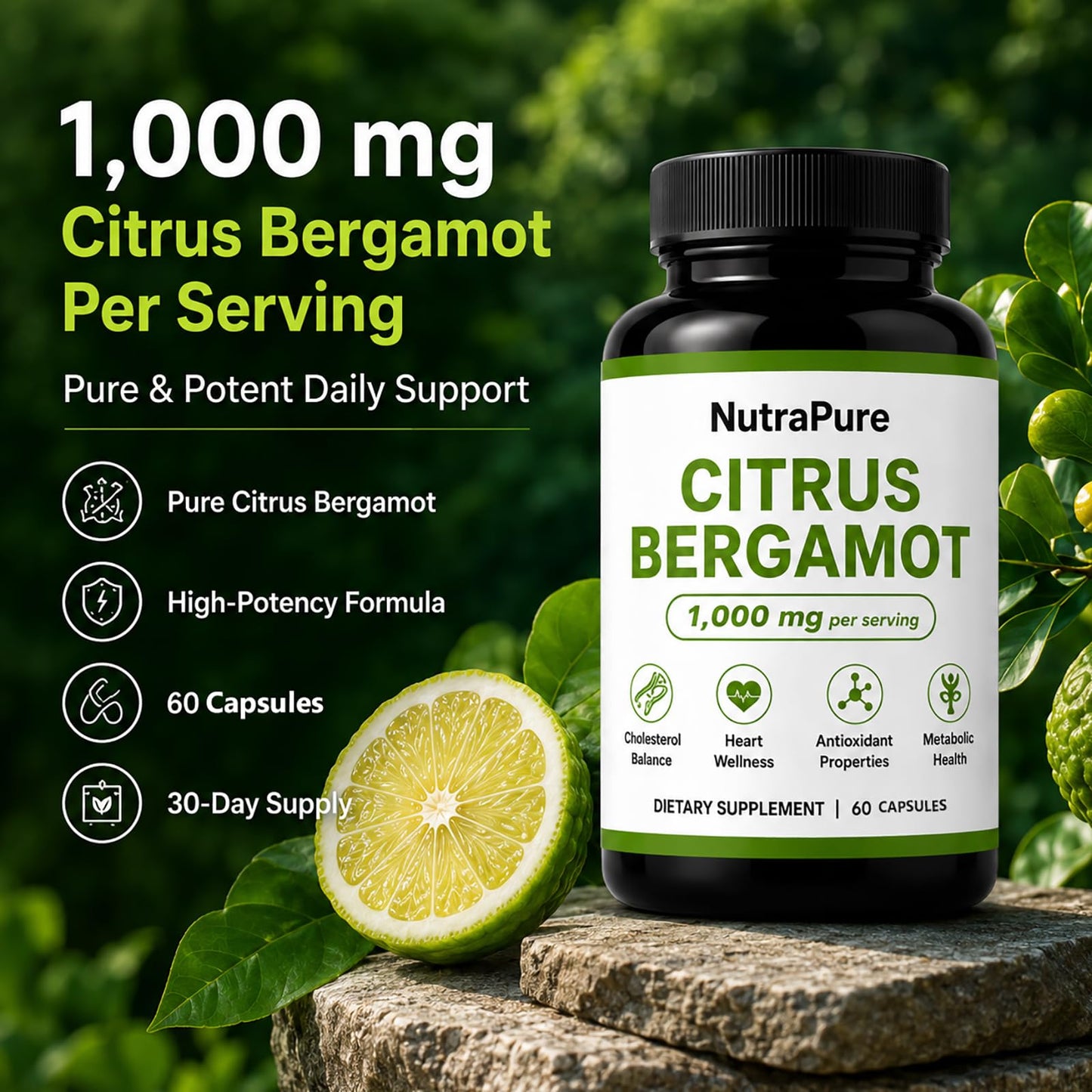 Halpilt Nutrapure Citrus Bergamot Capsules - 1000mg Per Serving, 60 Capsules