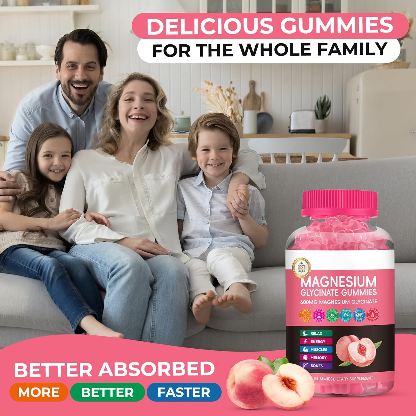 Xytora Magnesium Glycinate Gummies 600mg Advanced Magnesium Complex Peach, 120 Count