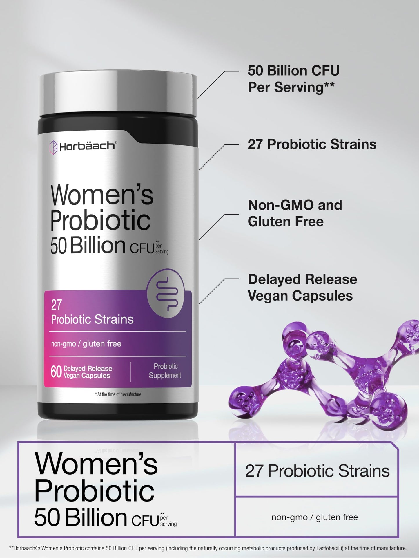 Horbäach Women's Probiotic 50 Billion CFU, 60 Capsules