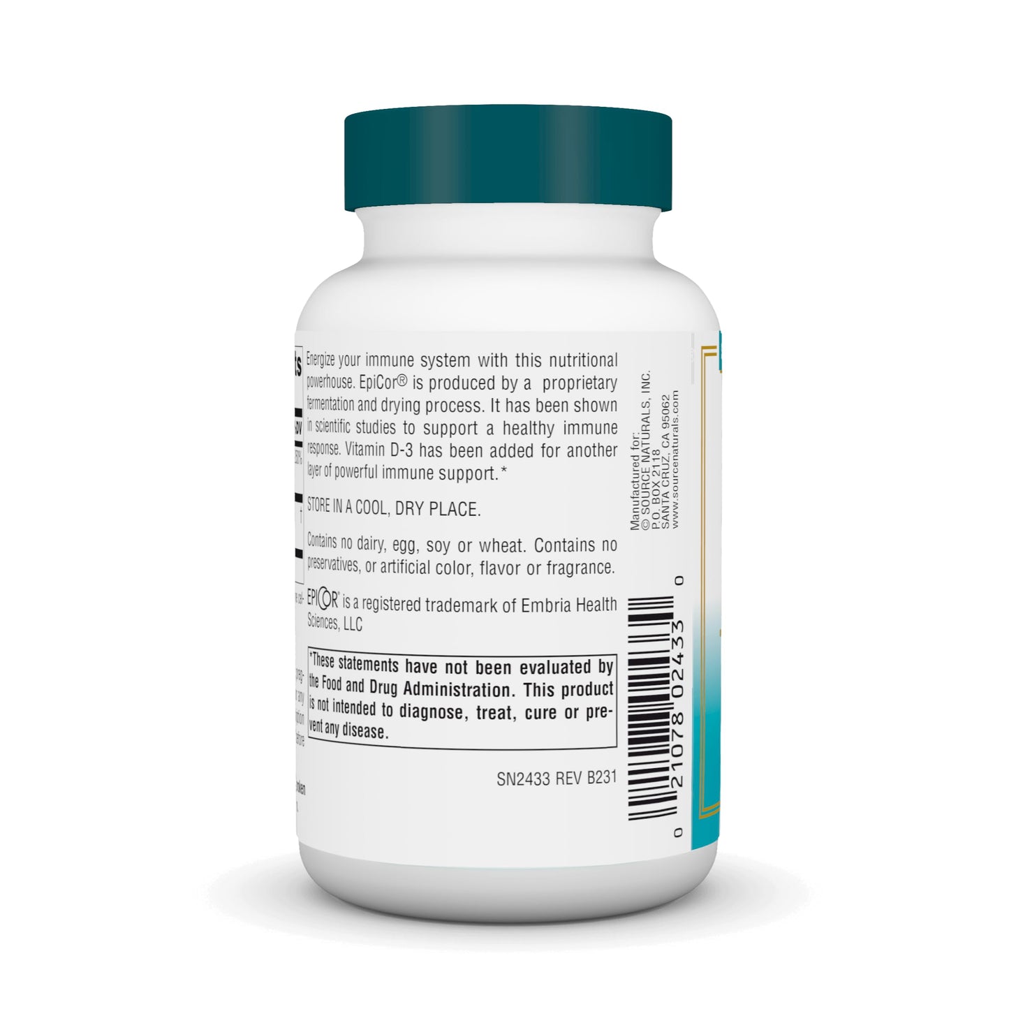 Source Naturals EpiCor with Vitamin D-3 Capsules, 60 Capsules