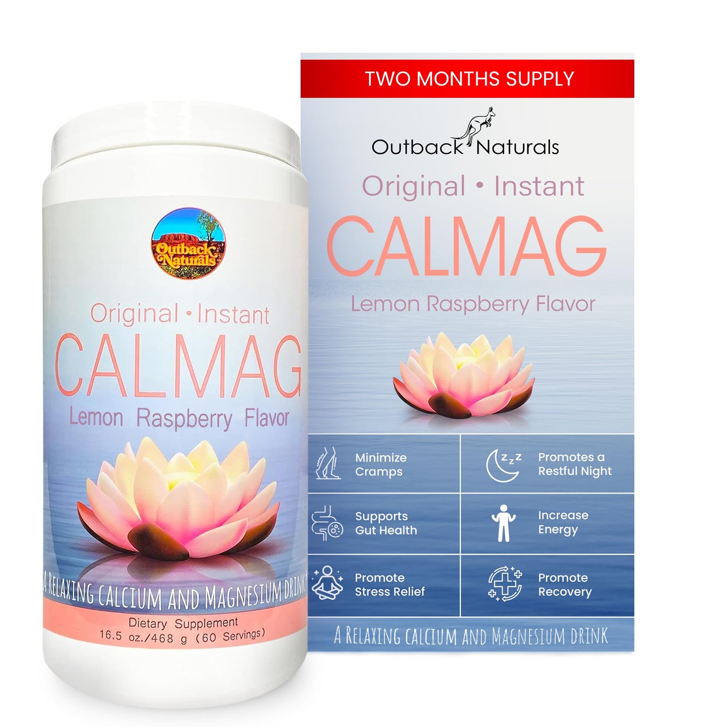 Outback Naturals CalMag 2:1 High Absorption Calcium Magnesium Citrate Powder Supplement, Lemon Raspberry Flavor, 16 oz