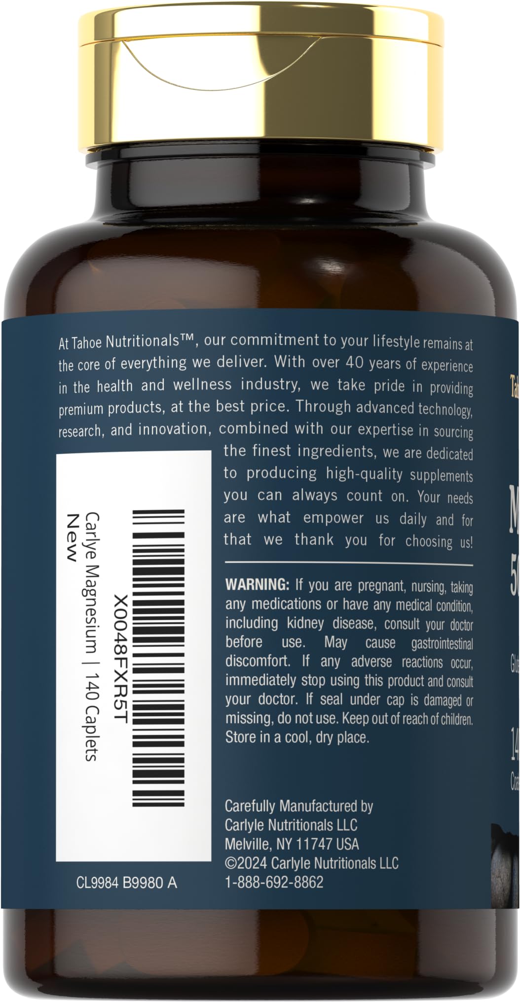 Tahoe Nutritionals Magnesium 500mg Caplets 140 Count