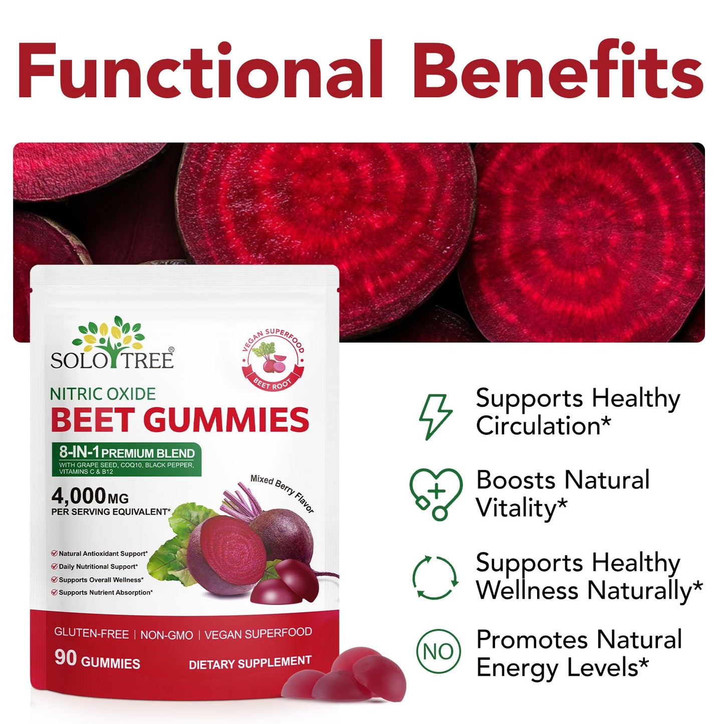 newseel Beetroot Gummies Organic Beet Root Chews for Natural Energy Support, Beetroot Supplement for Men and Women, 8 Gummies