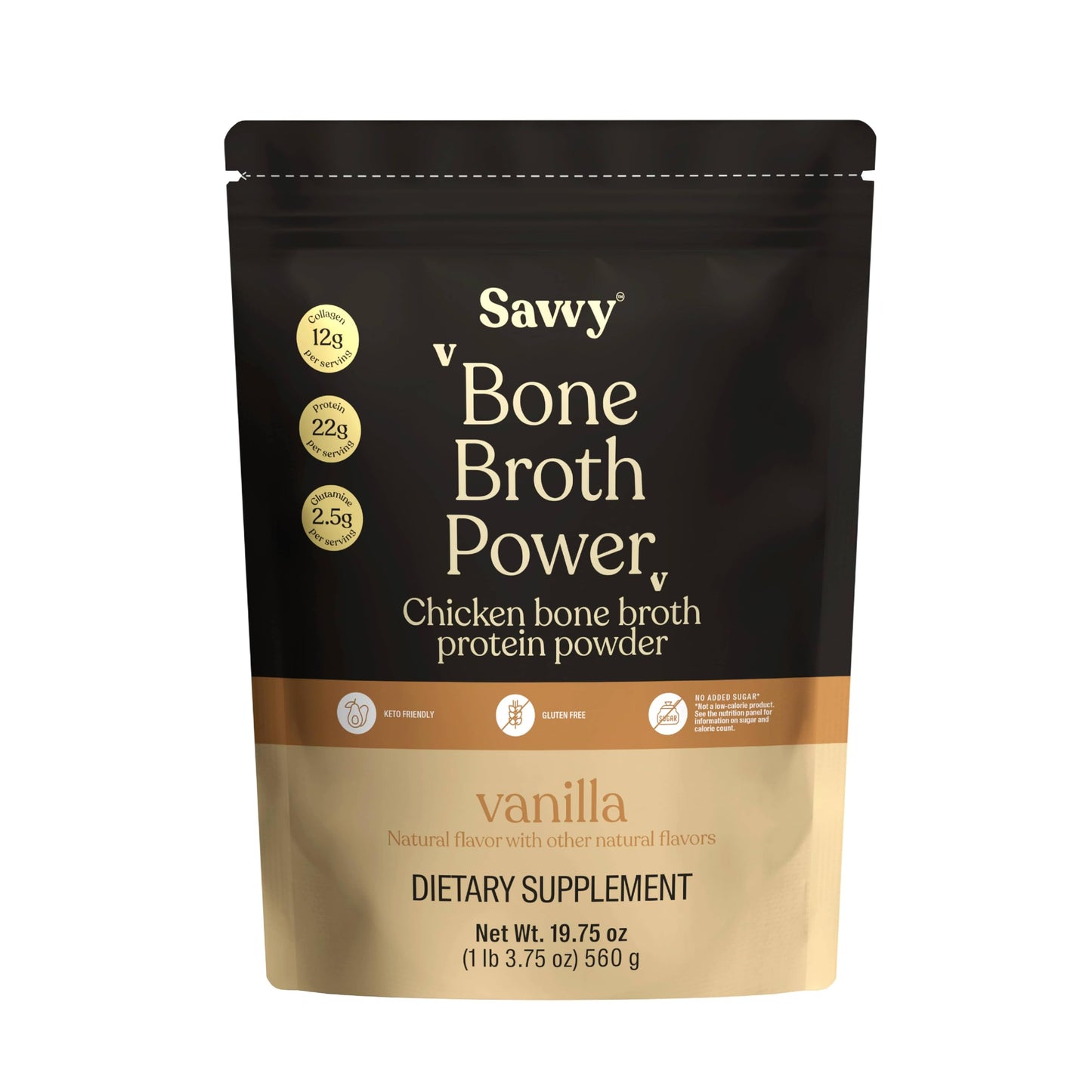 SAVVY Bone Broth Power Vanilla Protein Powder 1.23 Pound Pack of 1
