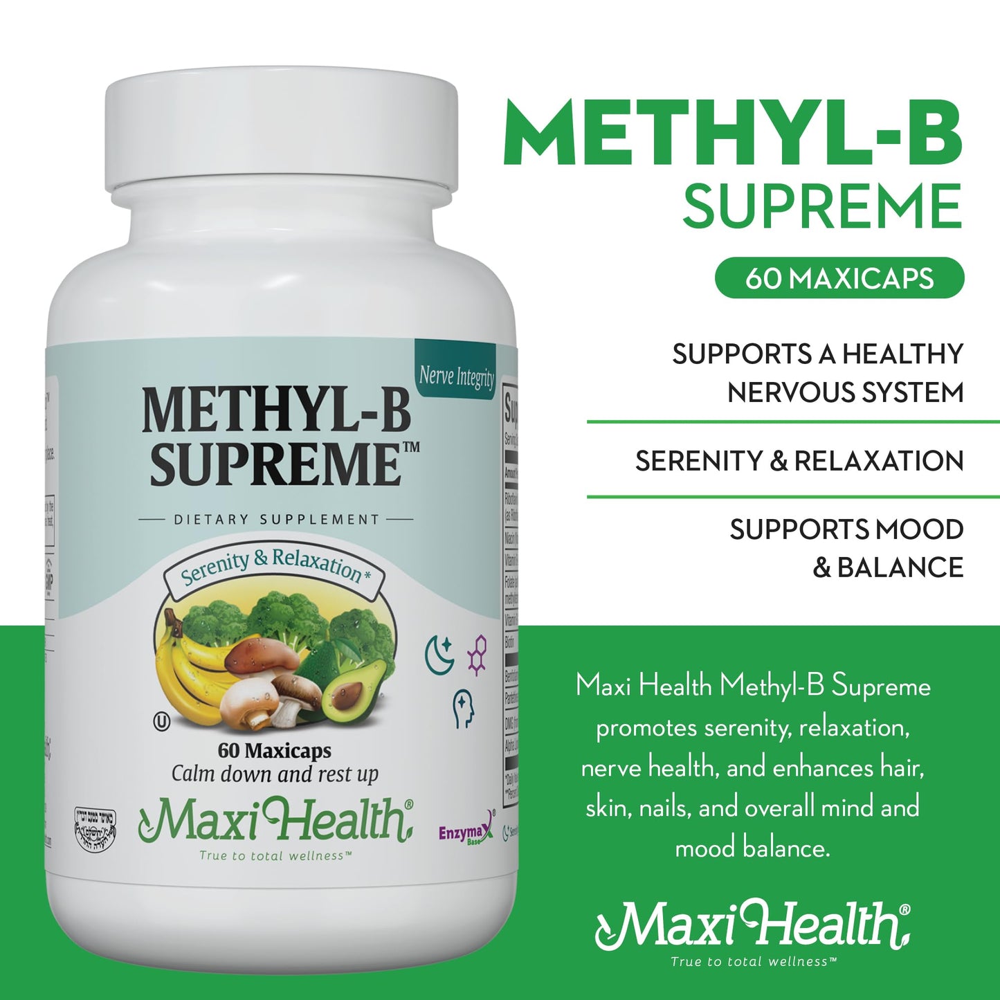 Maxi Health Stress B Complex Vitamins – Methyl-B Supreme with Methylated B12, B6, Folate & Biotin – Calm, Energy & Relaxation Support – 60 Capsules