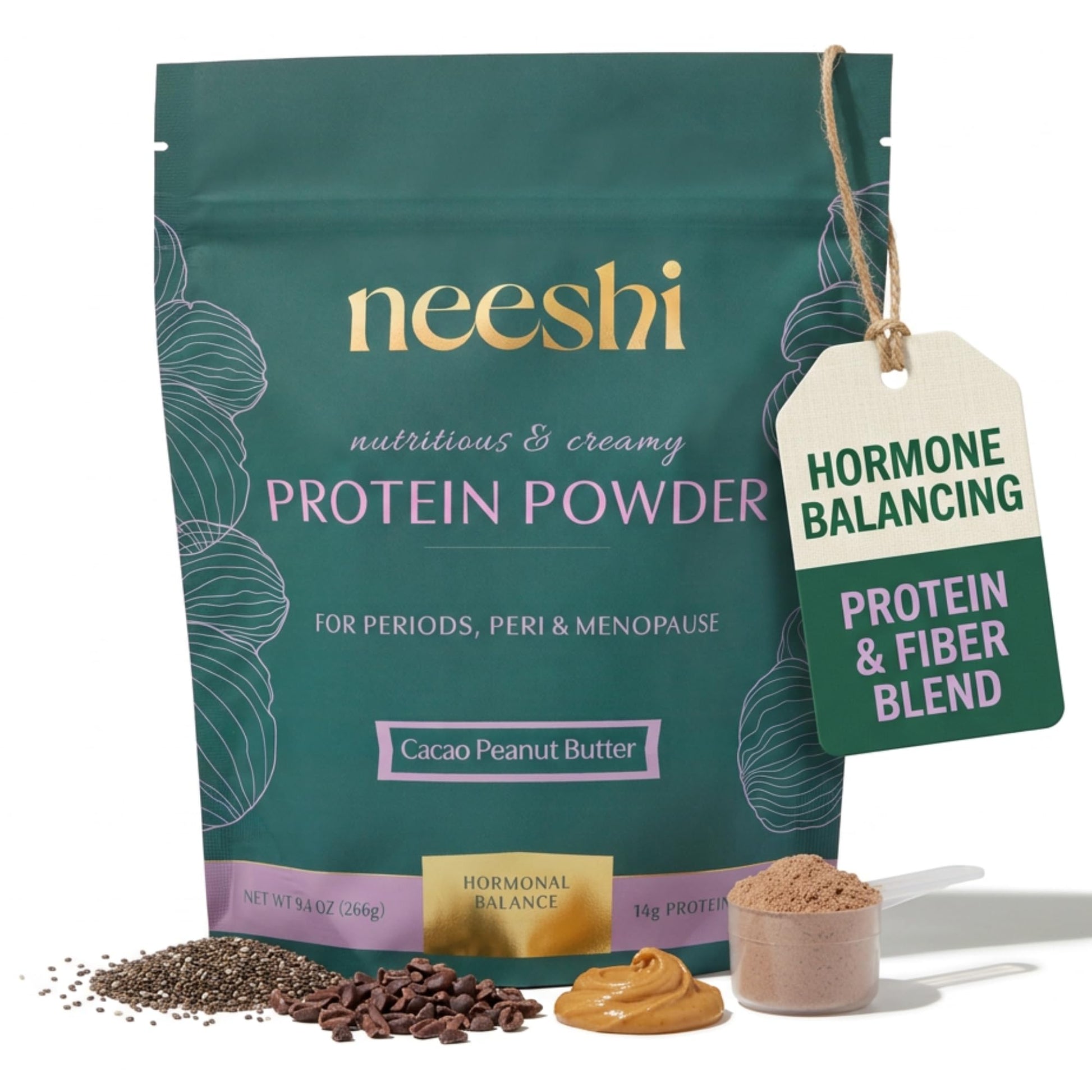 NEESHI Hormone Balance Protein Powder, Cacao Peanut Butter, 9.4