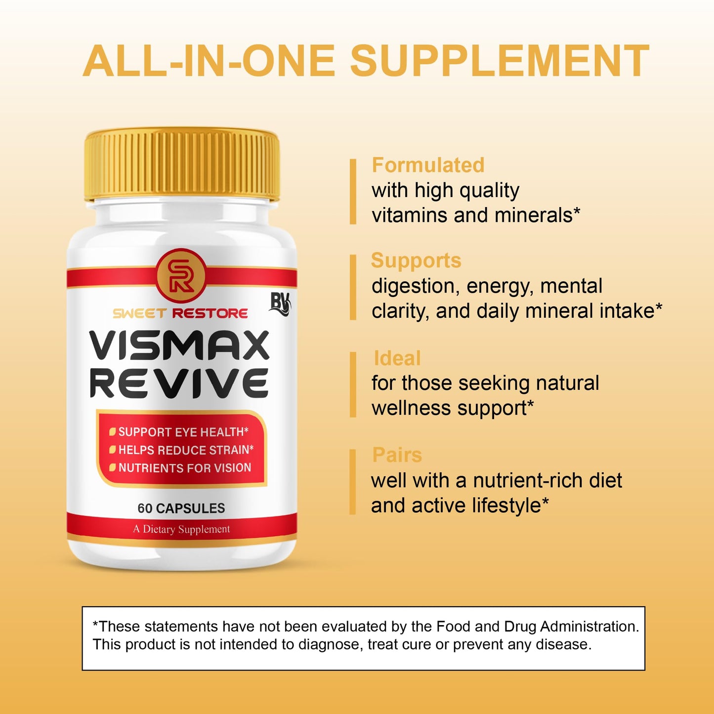 BLUE VIBE VisMax Revive Maximum Strength Overall Vision & Wellness Support Supplement Capsules, 180 Capsules