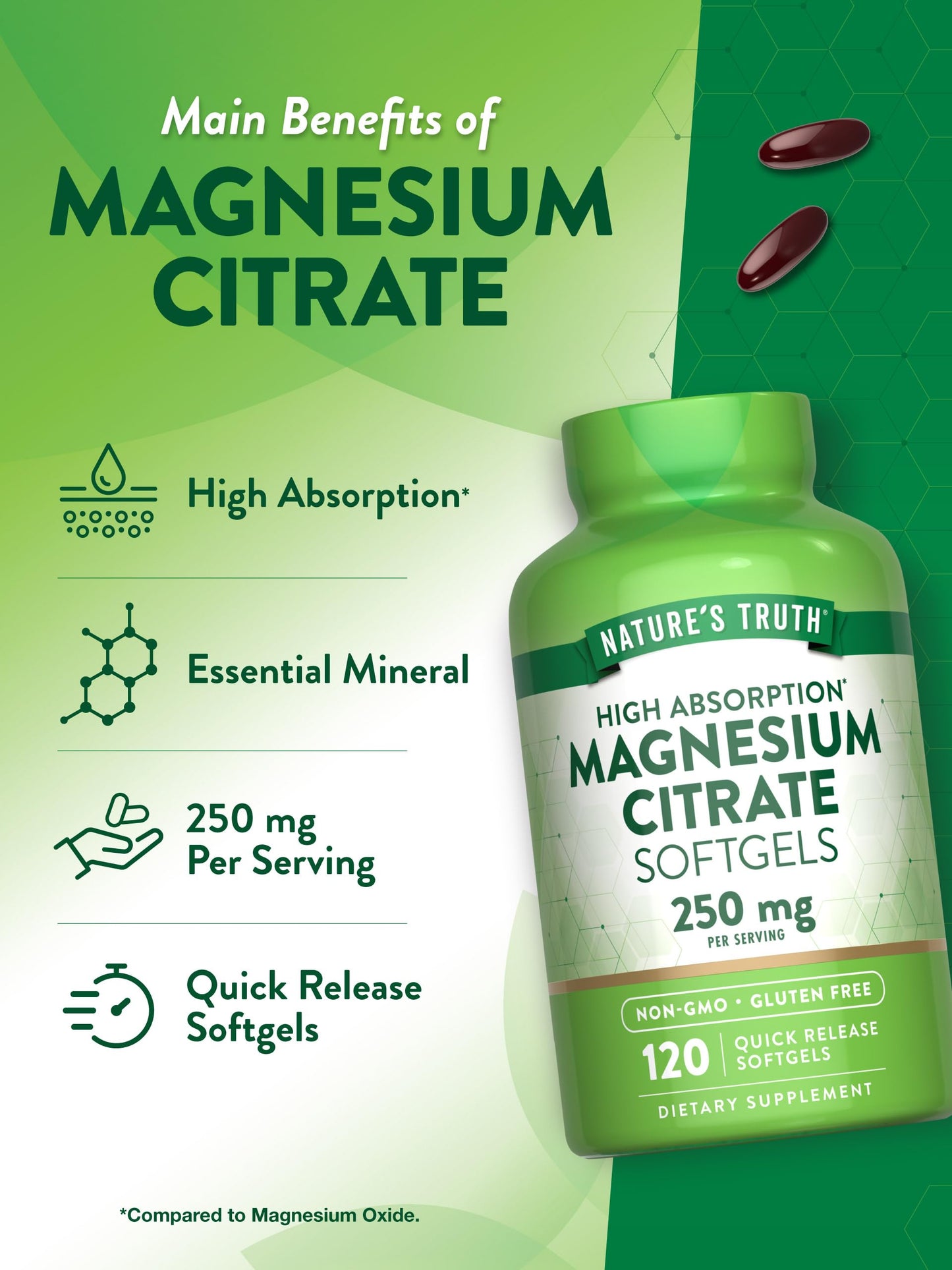 Nature's Truth Magnesium Citrate Softgels 250mg, 120 Count