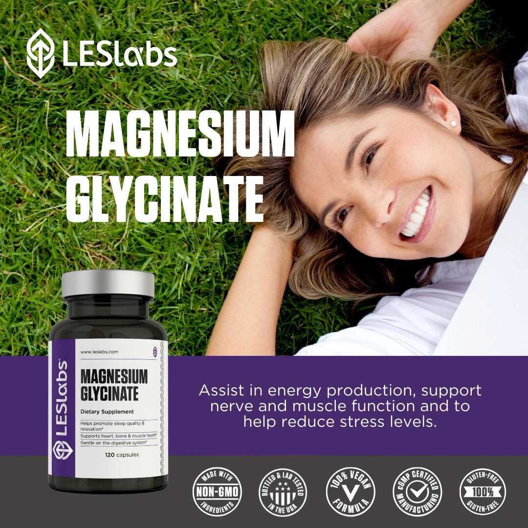 LES Labs Magnesium Glycinate Supplement, 120 Capsules