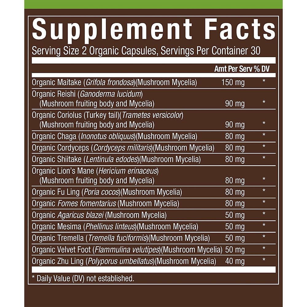 plnt Organic Multi-Mushroom - Herbal Formula for Comprehensive Immune Support, 60 Vegetarian Capsules