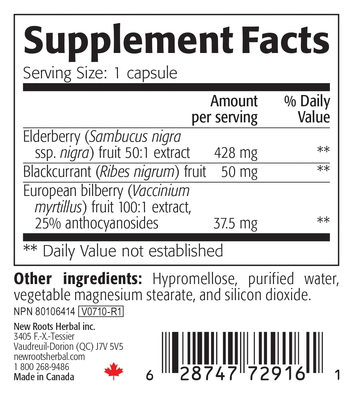 New Roots Herbal Elderberry Supplement Capsule 30 Veg Caps
