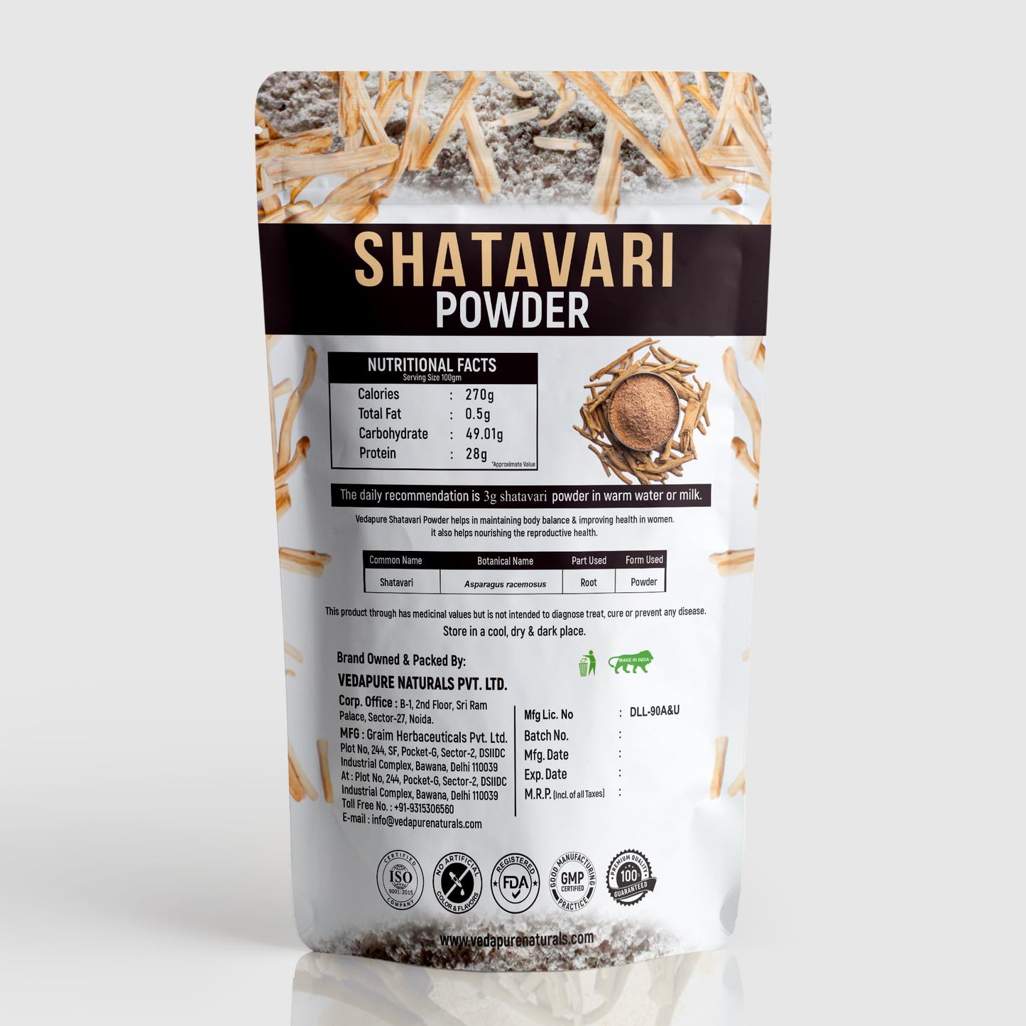 VEDAPURE Organic Shatavari Powder 3.53 oz