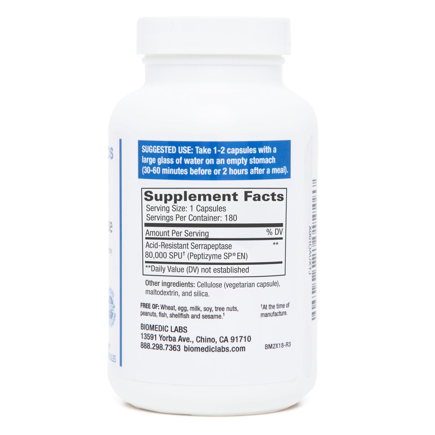 Biomedic Labs RX Serra-RX 80,000 SU Serrapeptase Veg Capsules 180 Count