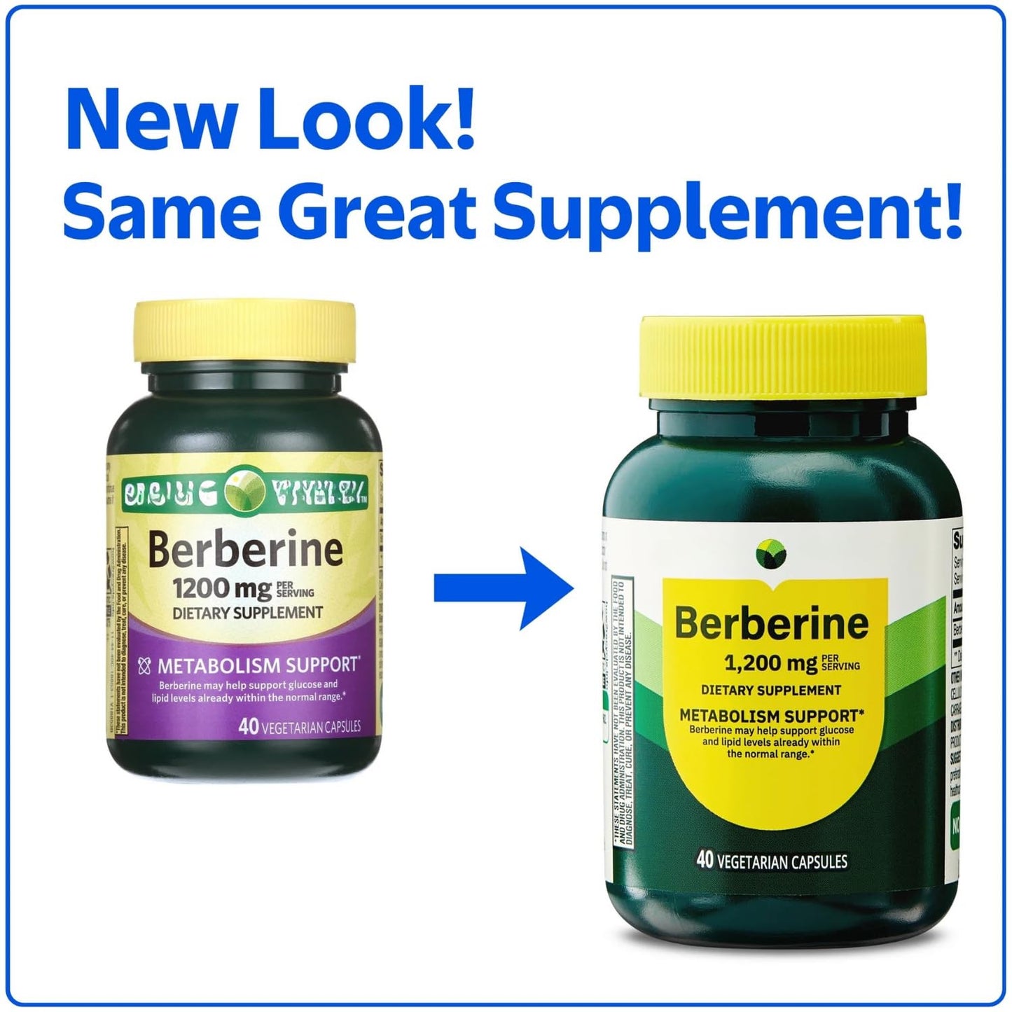 Generic 1200mg Berberine Herbal Supplement Vegetarian Capsules, 40 Count