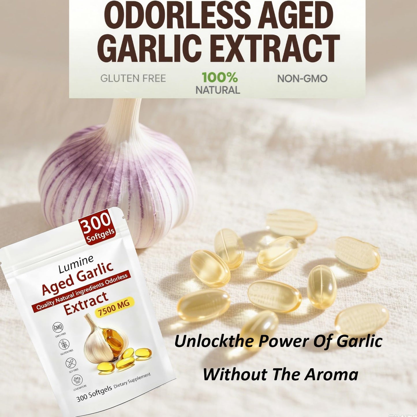 TEYAOE LUMINE Aged Garlic Extract Odorless Softgel, 300 Softgels