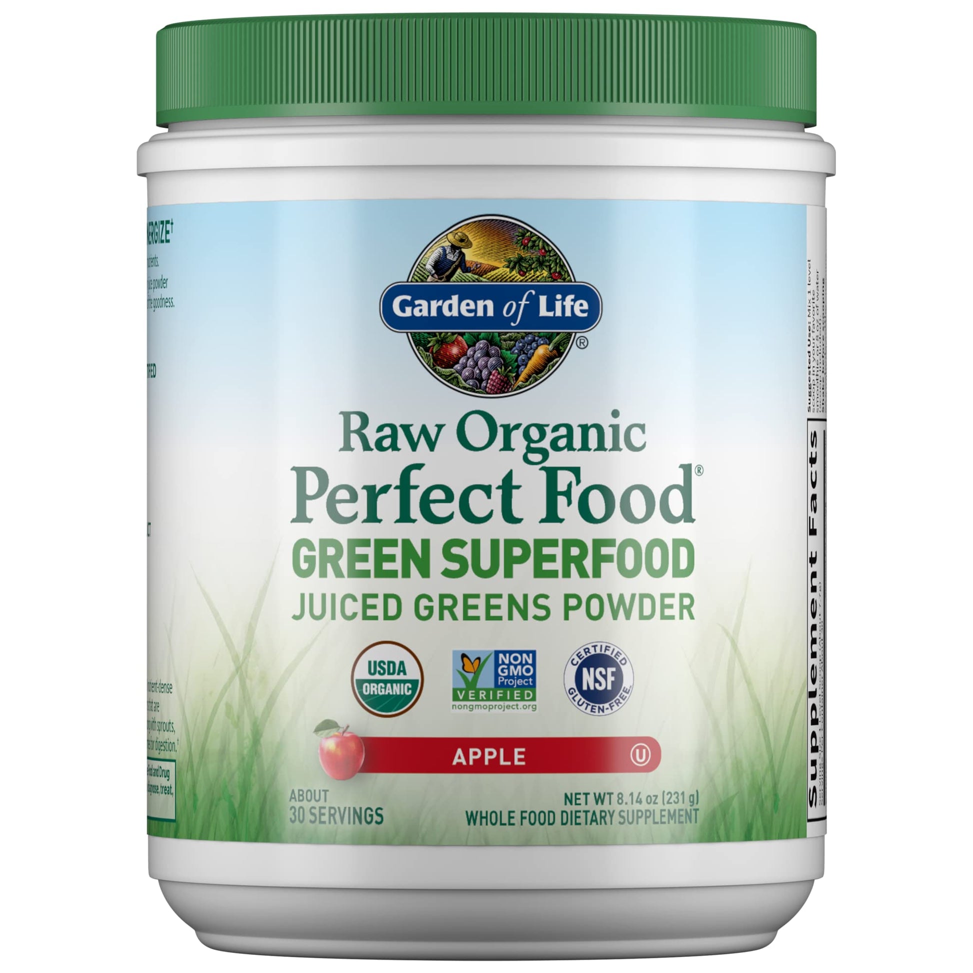 Garden of Life Raw Organic Perfect Food Green Superfood Juiced Greens Powder Apple Flavor, 8.14 oz