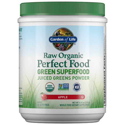 Garden of Life Raw Organic Perfect Food Green Superfood Juiced Greens Powder Apple Flavor, 8.14 oz