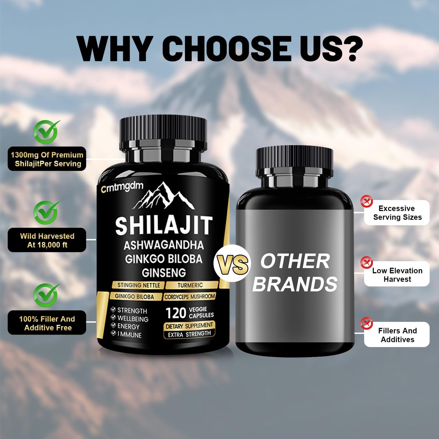Juebingy Shilajit Capsules 20,000mg Pure Himalayan Organic Shilajit with Ashwagandha, Premium Himalayan Shilajit Supplement, 120 Capsules