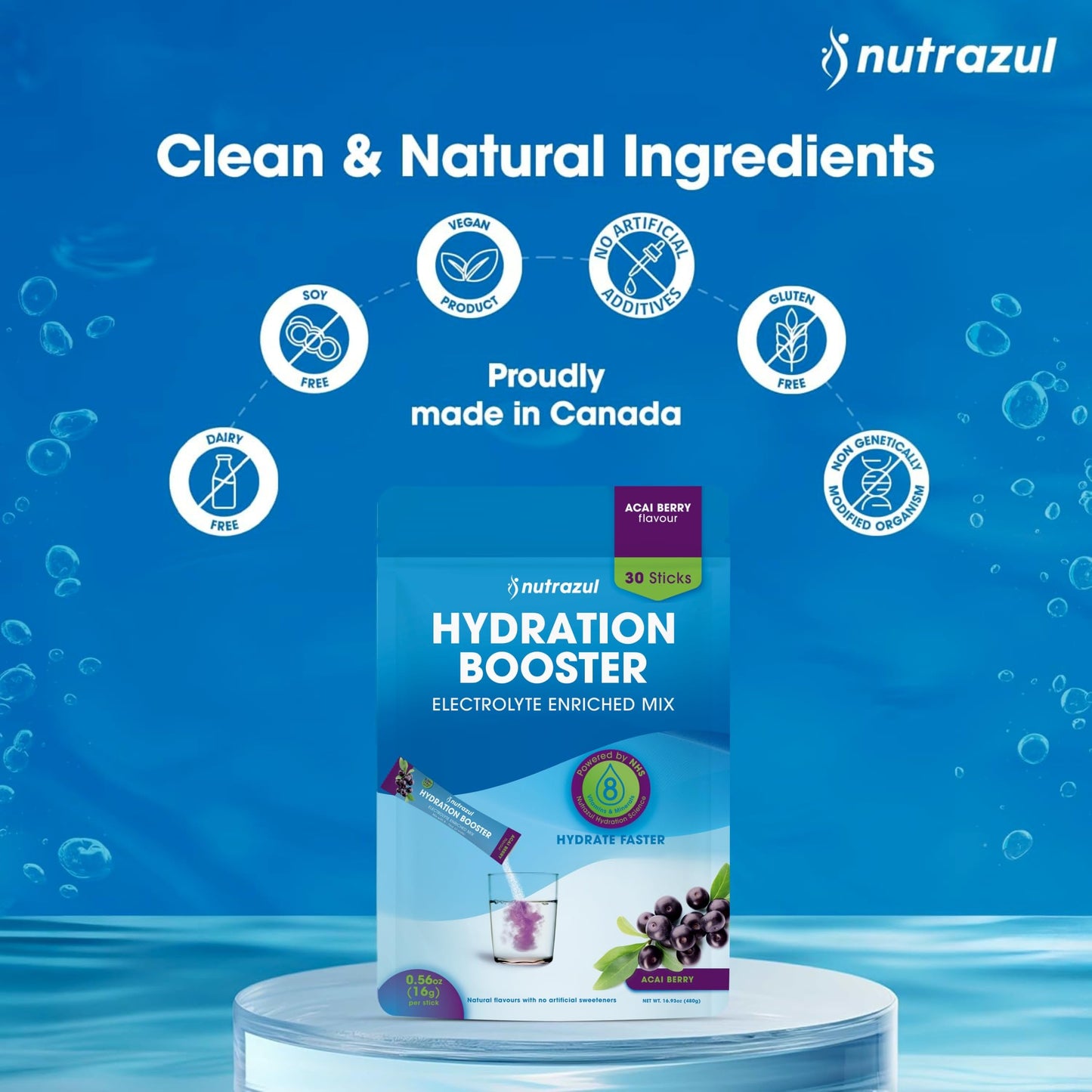 Nutrazul Hydration Booster Electrolytes Powder Sticks, 90 Sticks