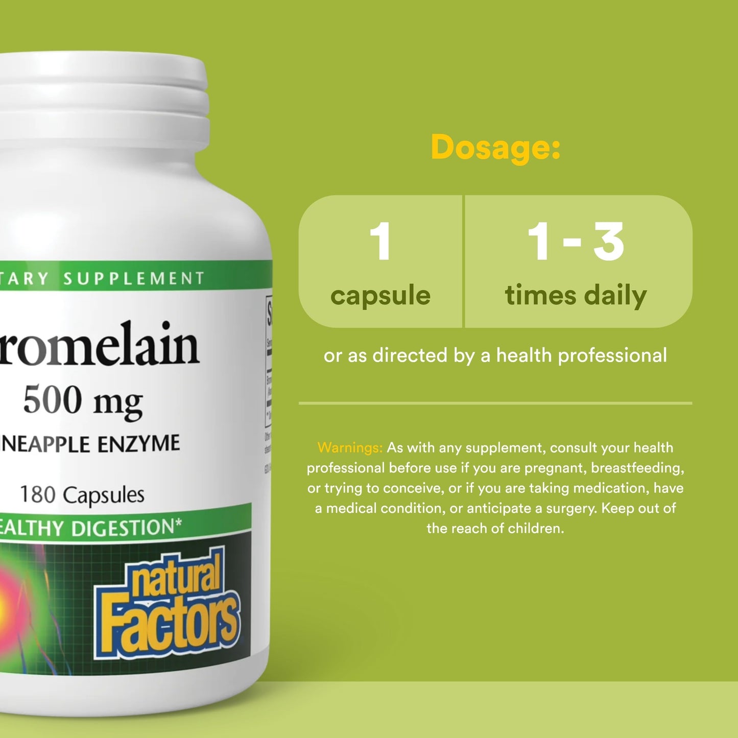 Natural Factors Bromelain 500 mg Capsule, 180 Count
