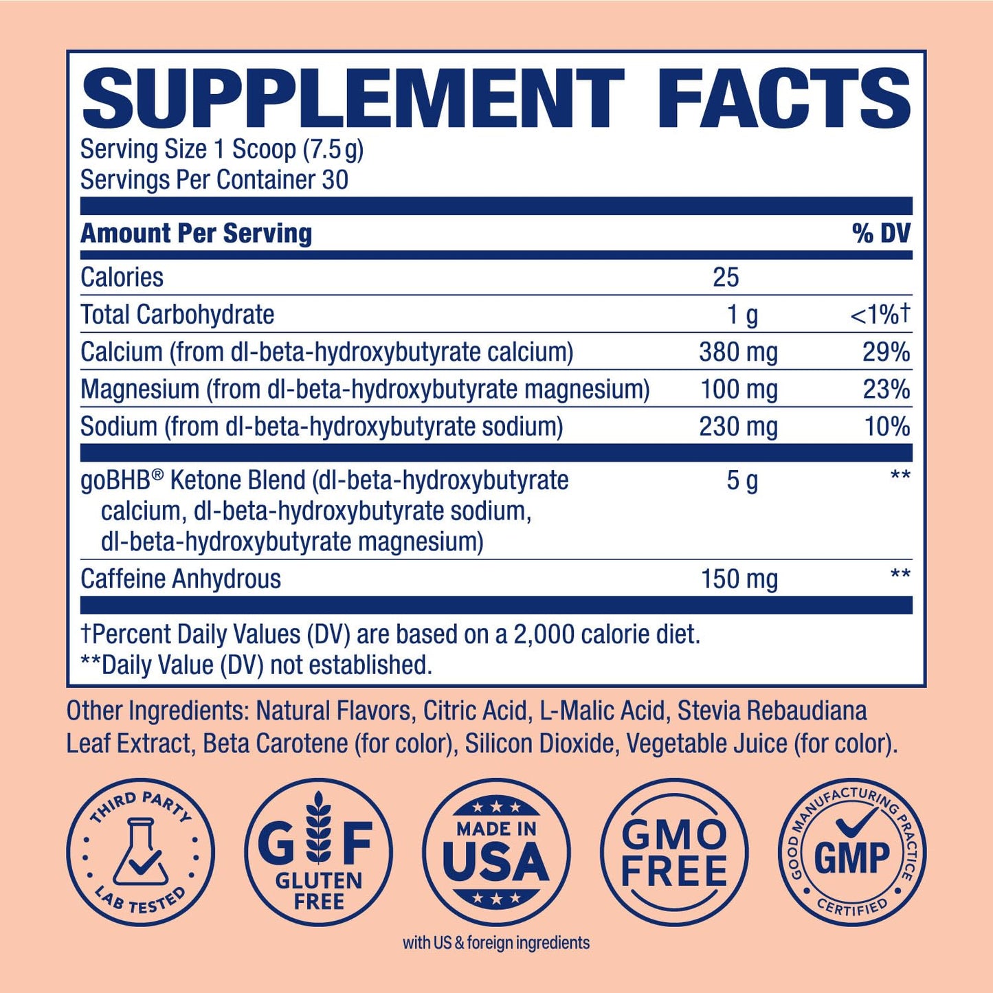 Real Ketones BHB Exogenous Ketones Energy Powder Sugar Free Electrolyte Powder with 4 Main Fasting Electrolytes & Hydrating Patented BHB Ketones for Energy & Focus Peach, 7.9 oz