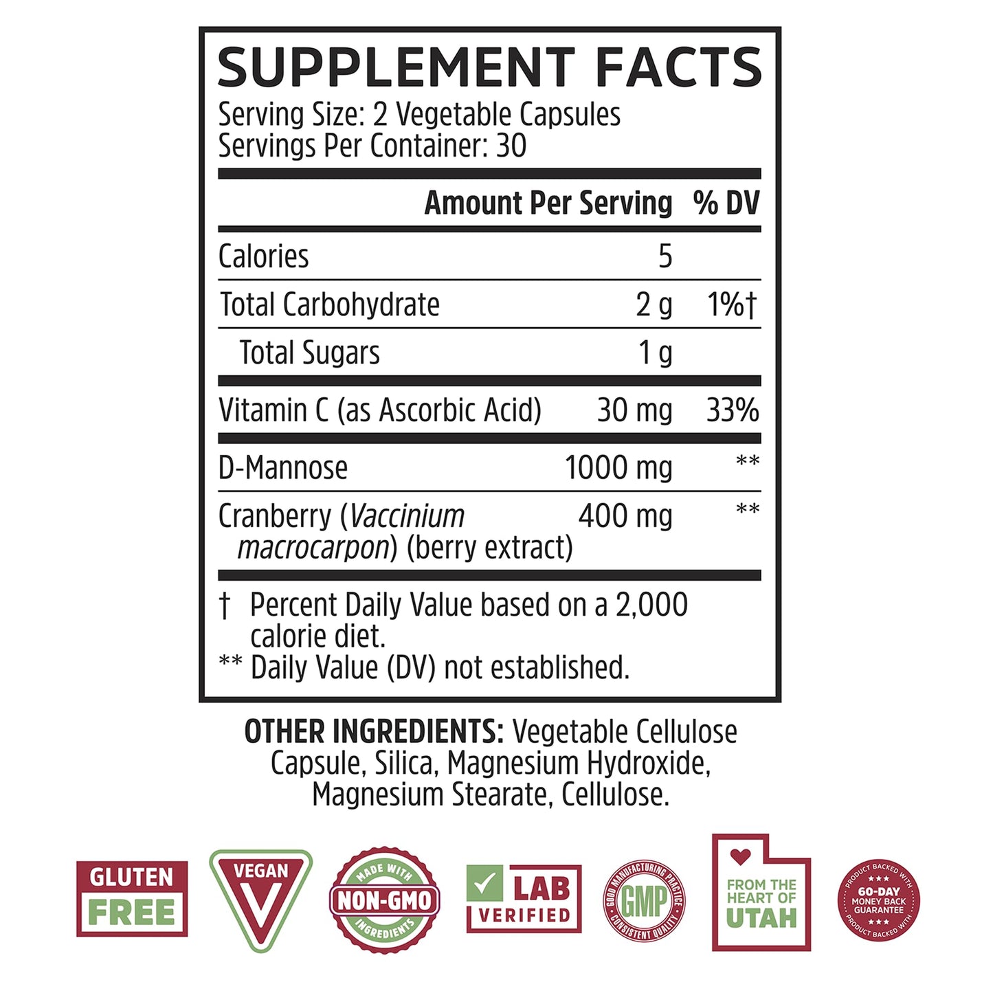 ZHOU Cran-Defense Cranberry D-Mannose Capsules, 60 Count