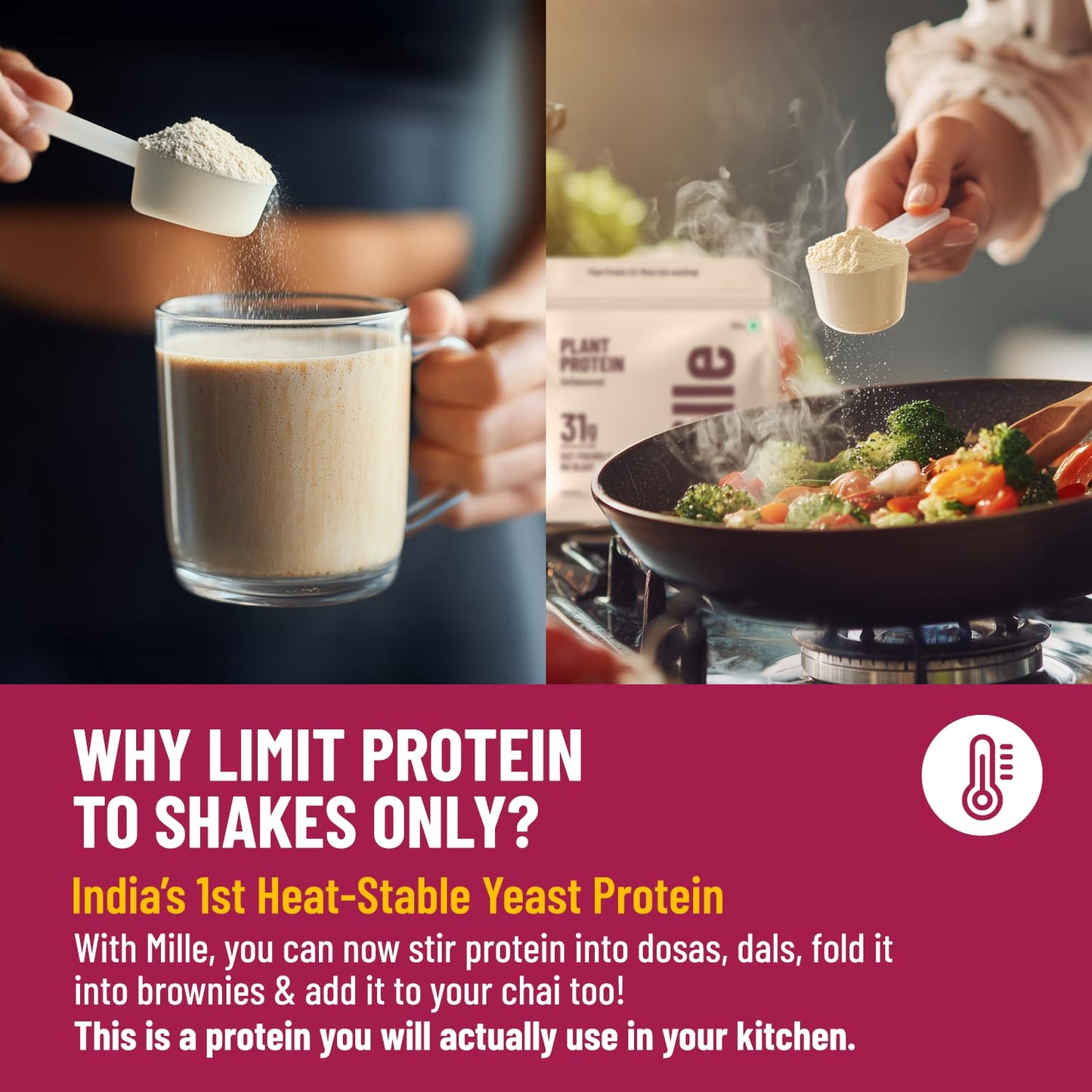 Millé: A Supergrain Co. Mille Plant Protein Powder Unflavored, 17.64 oz (500 g)