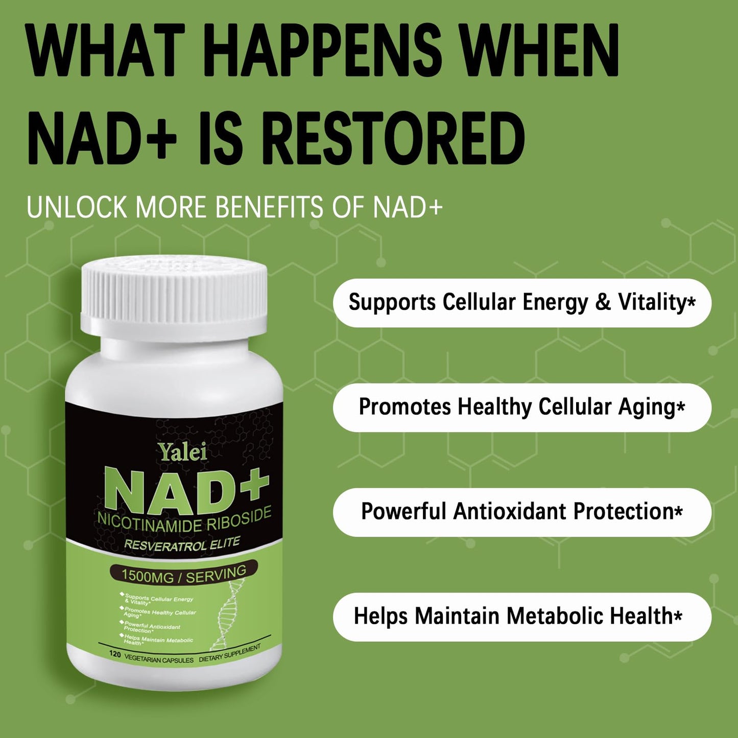Yalei NAD Resveratrol Supplement 1500mg Liposomal NAD Plus Boosting Capsules 120 Count