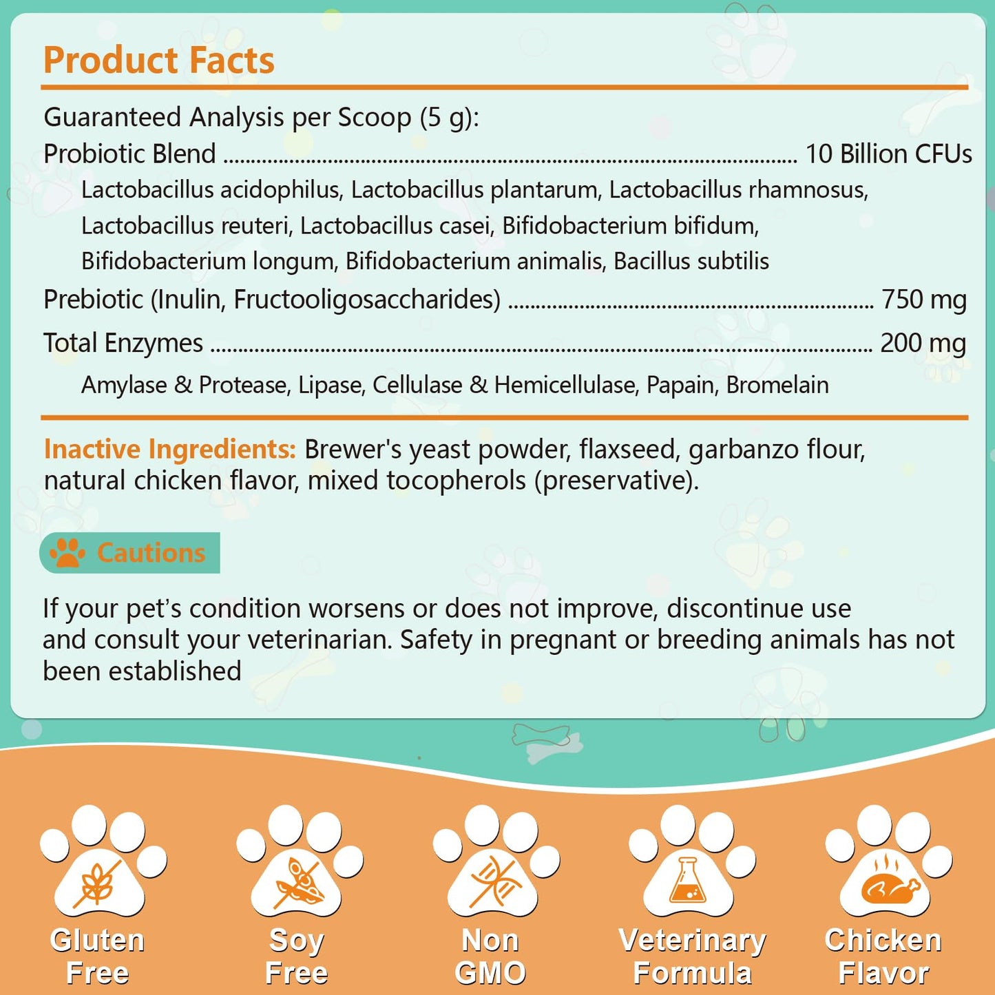 PICPOW Probiotic Tablet for Dogs & Cats, 10 Billion CFU, with Digestive Enzymes & Prebiotics, Digestive Health & Immune Support, 1 Tablet
