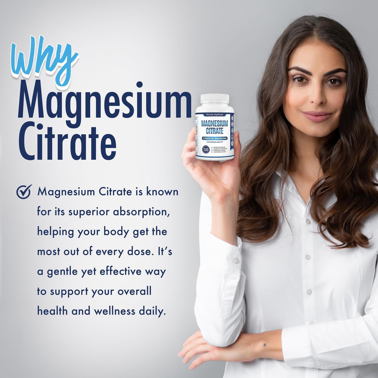 Purely Optimal Magnesium Citrate 500mg Capsules, 120 Count