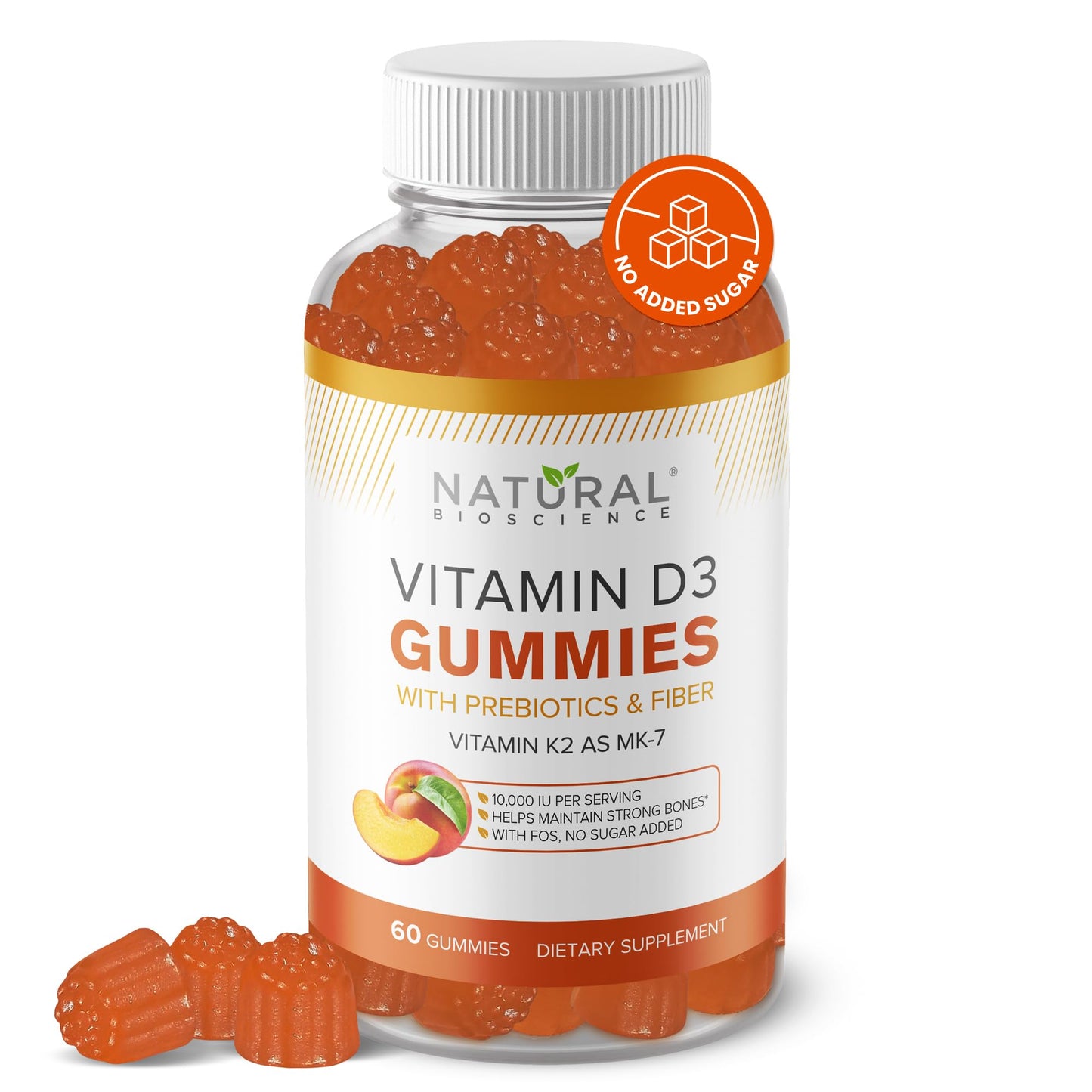 Natural BioScience Vitamin D3 10000 IU & Vitamin K2 Gummies - Extra Strength, Sugar-Free, High Absorption, 60 Count