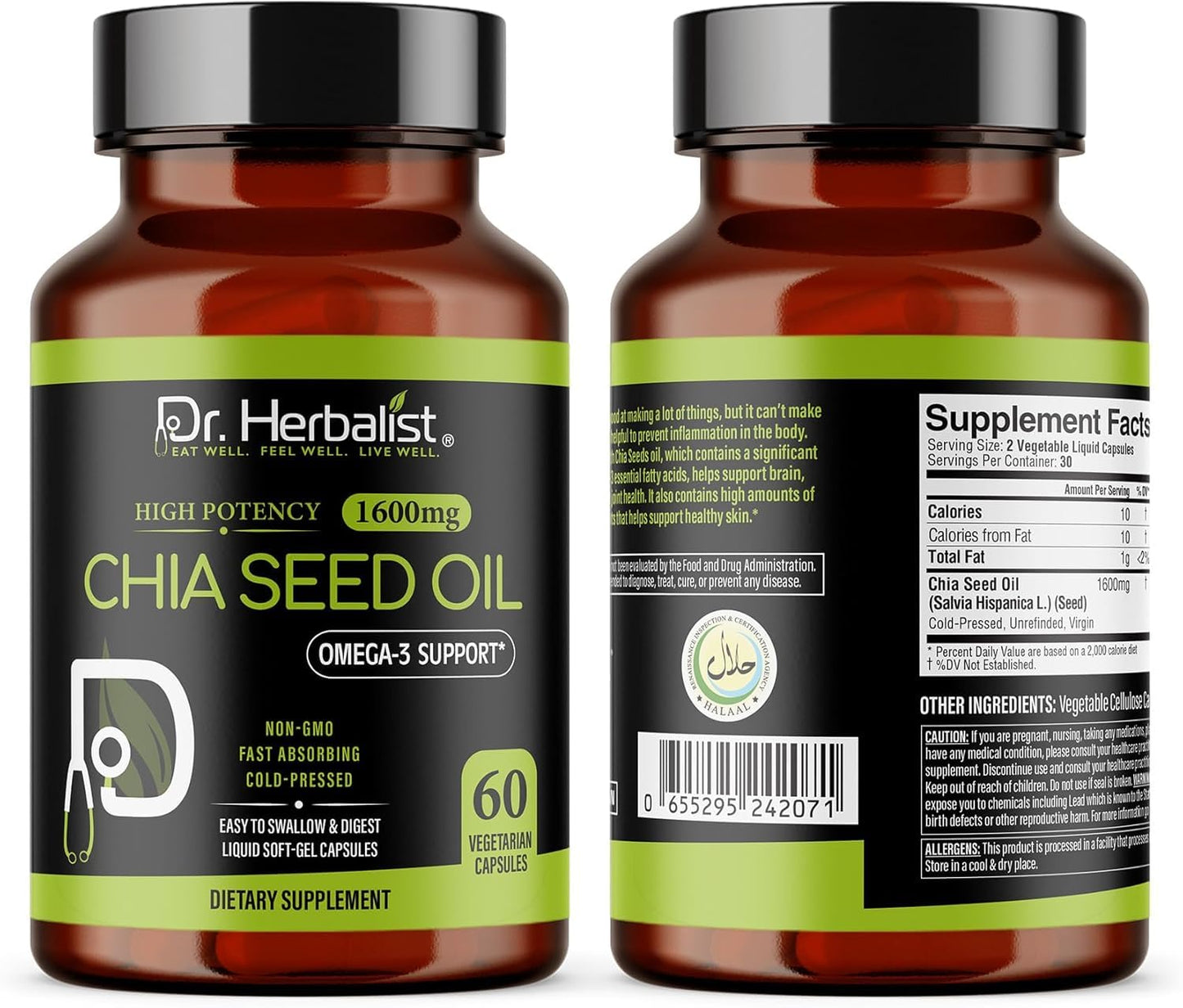 Dr. HERBALIST Chia Seed Oil 1600mg Capsules, 60 Capsules
