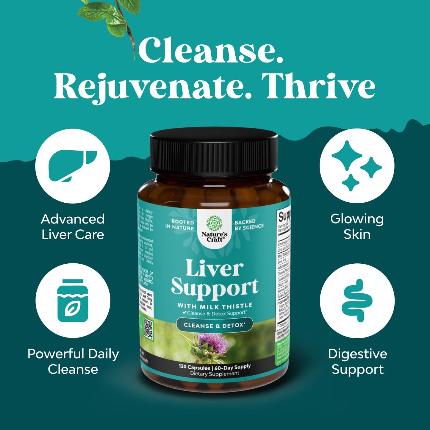 Natures Craft Liver Cleanse Capsules with Milk Thistle, Choline & Dandelion, 120 Capsules