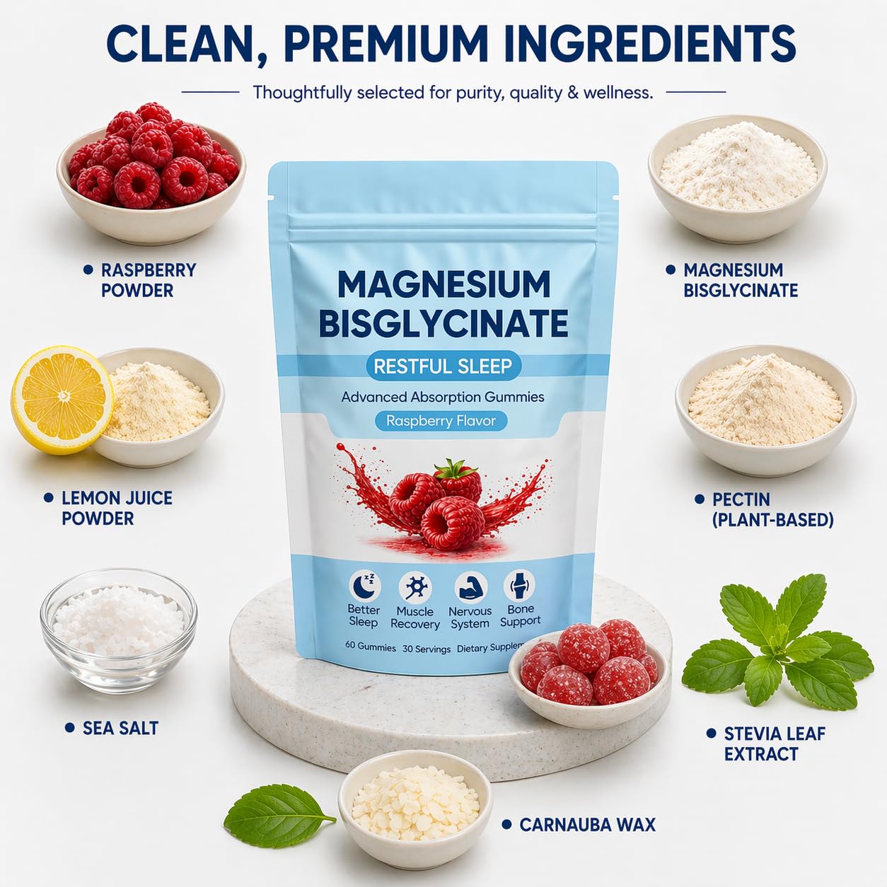ZRRTXV Magnesium Bisglycinate Gummies 60 Gummies