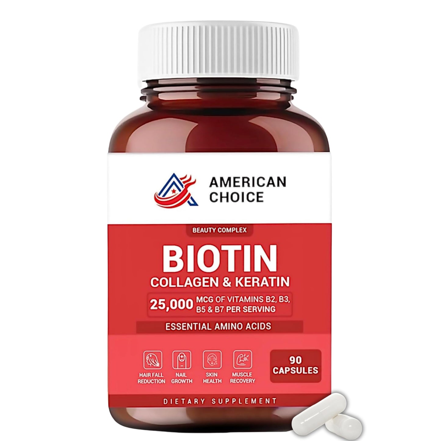 American Choice Biotin Hair Vitamins with Collagen and Keratin Capsule 90 Count