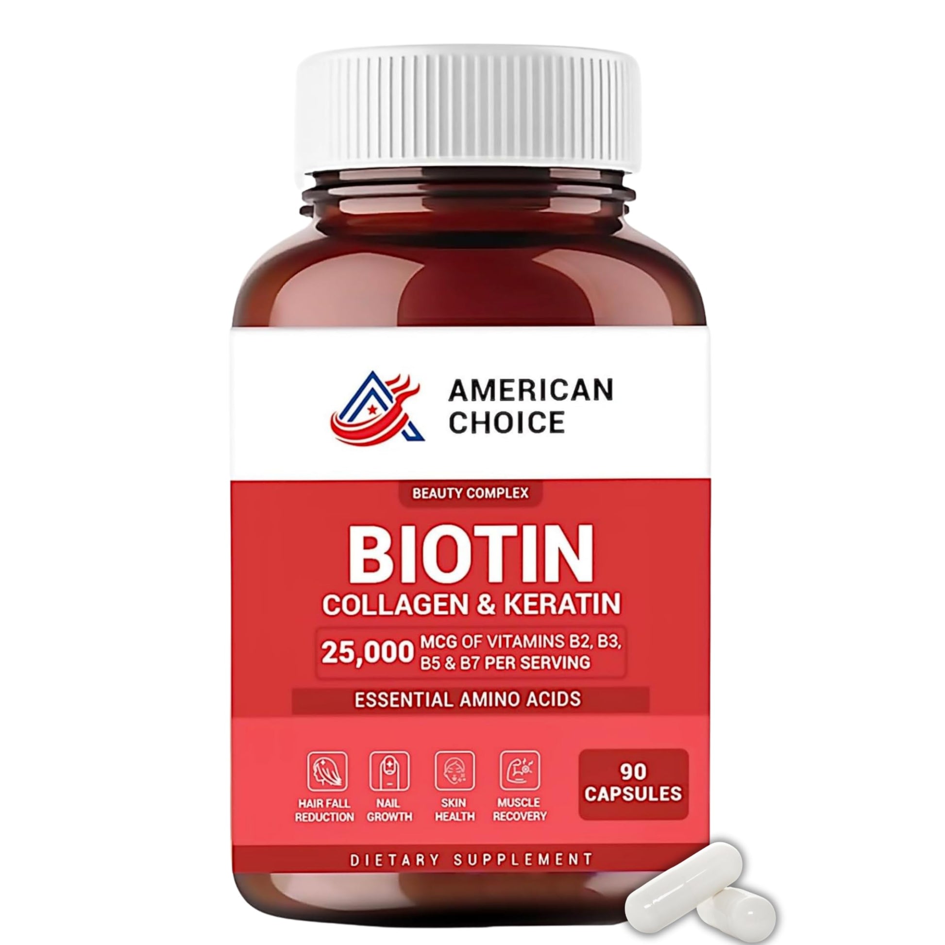 American Choice Biotin Hair Vitamins with Collagen and Keratin Capsule 90 Count
