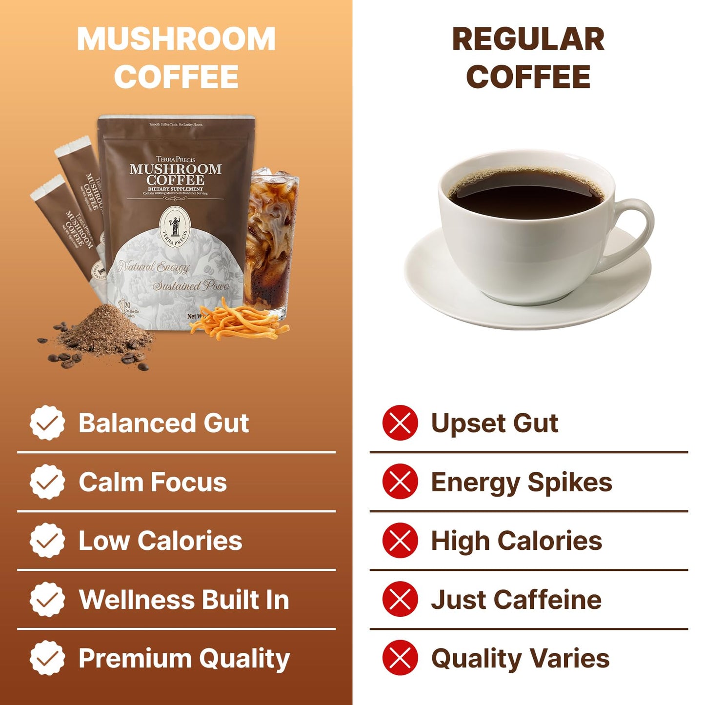 TerraPrecis Mushroom Coffee Instant Powder, 6.35 oz