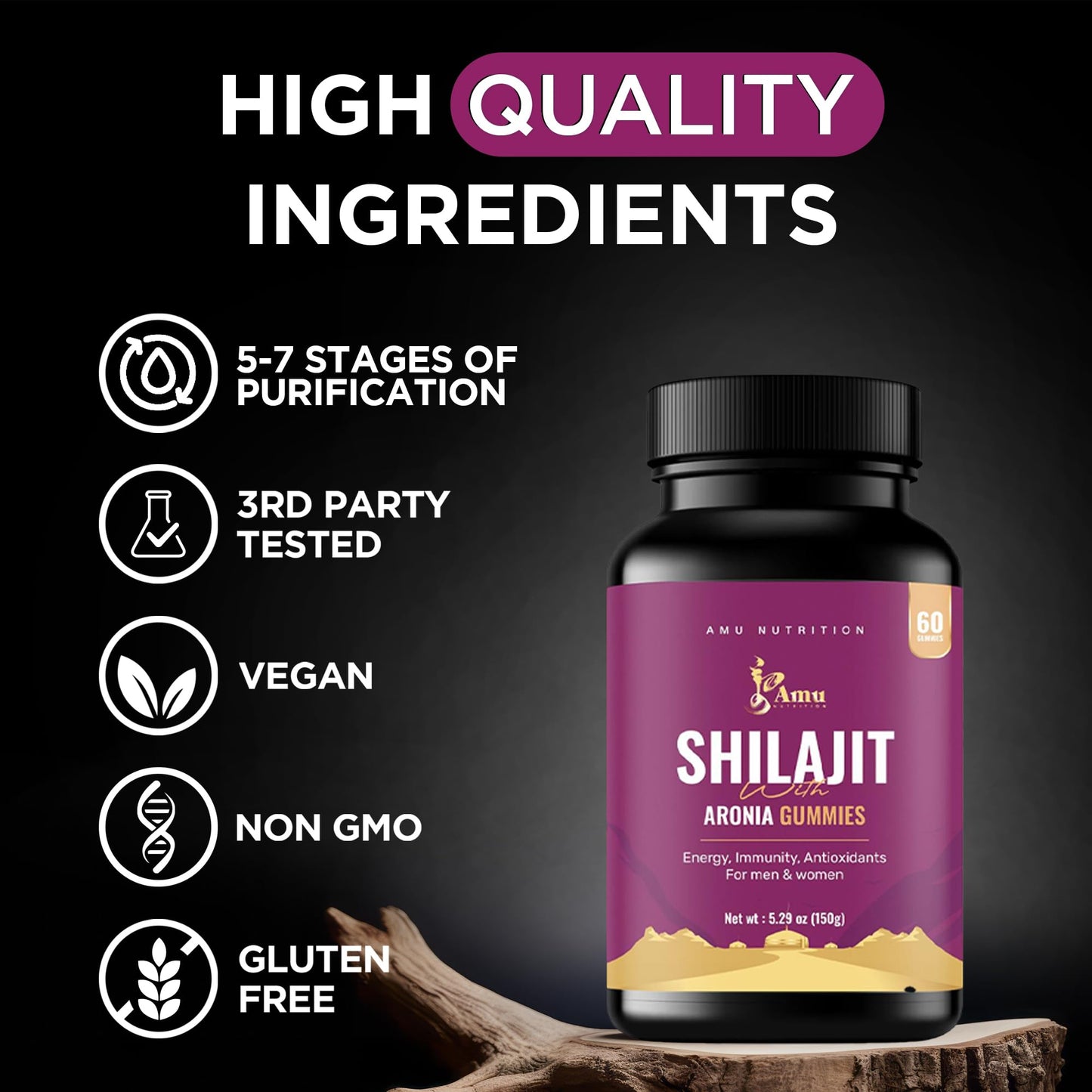 AMU NUTRITION Shilajit Gummies, 60 Count