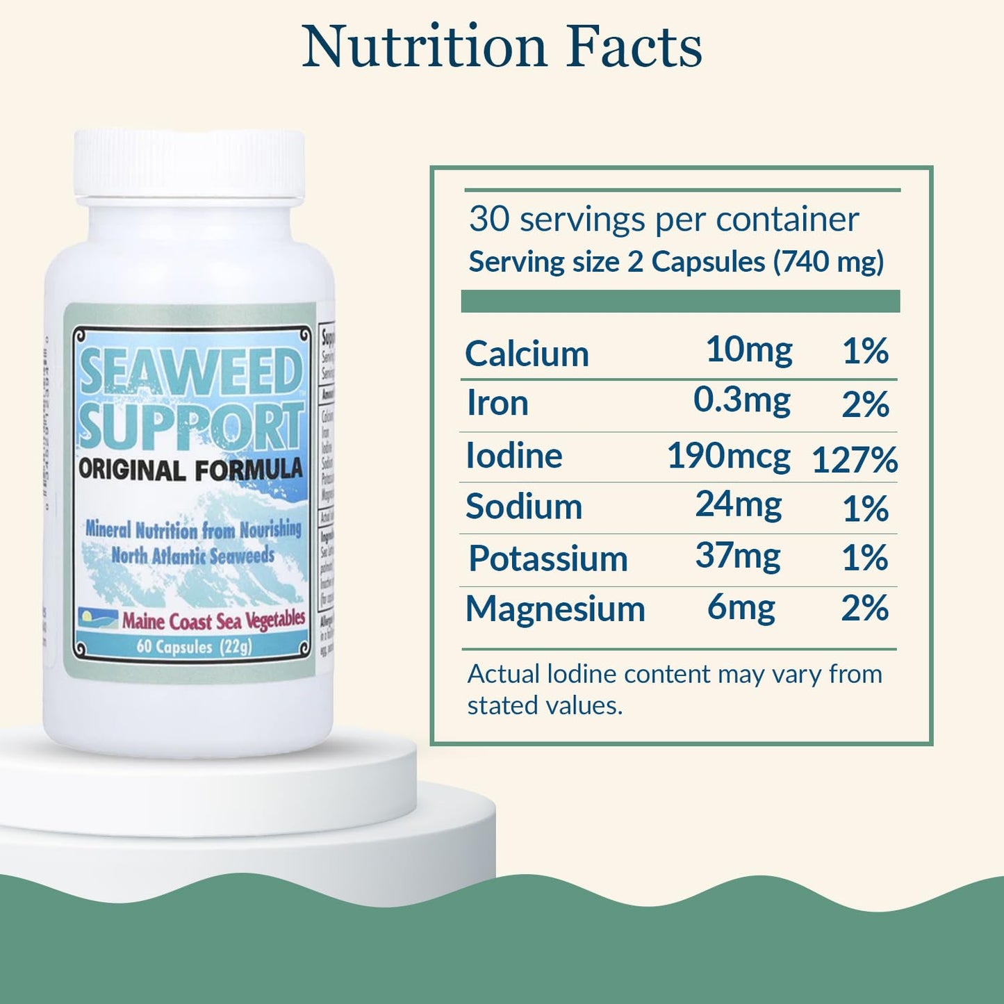 Maine Coast Sea Vegetables Seaweed Support Original Formula Iodine Supplement 60 Capsules