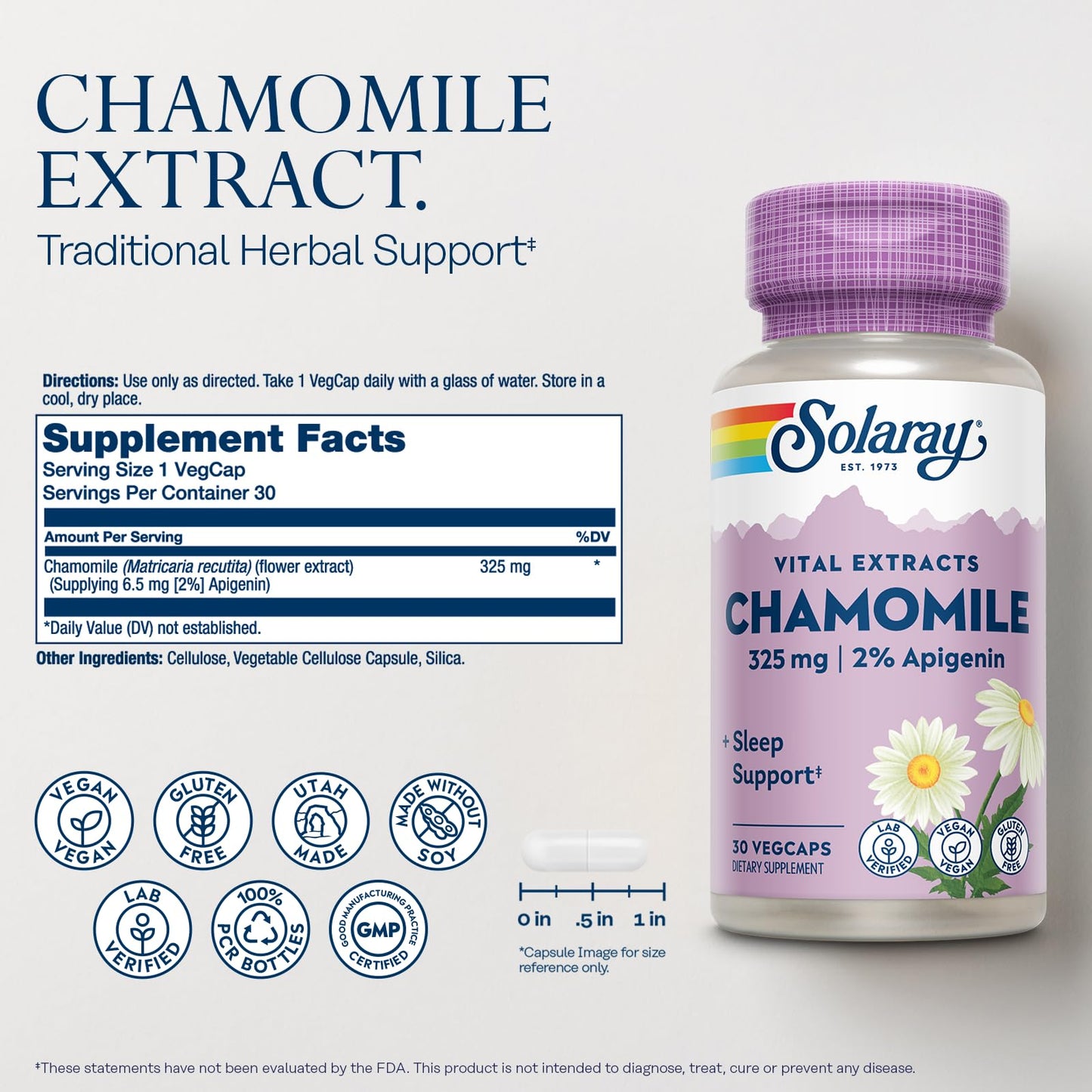SOLARAY Chamomile Extract 325 mg Capsule, 30 VegCaps