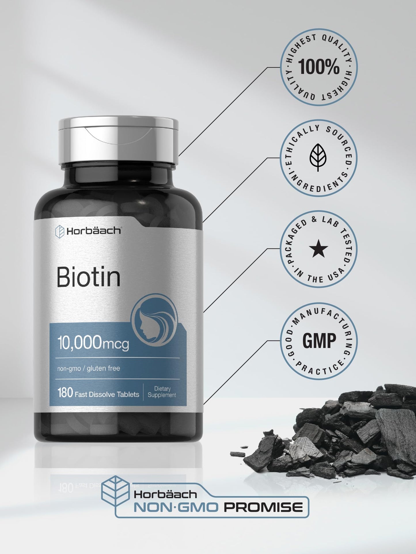 Horbäach Biotin 10000mcg Fast-Dissolve Tablets, 180 Tablets