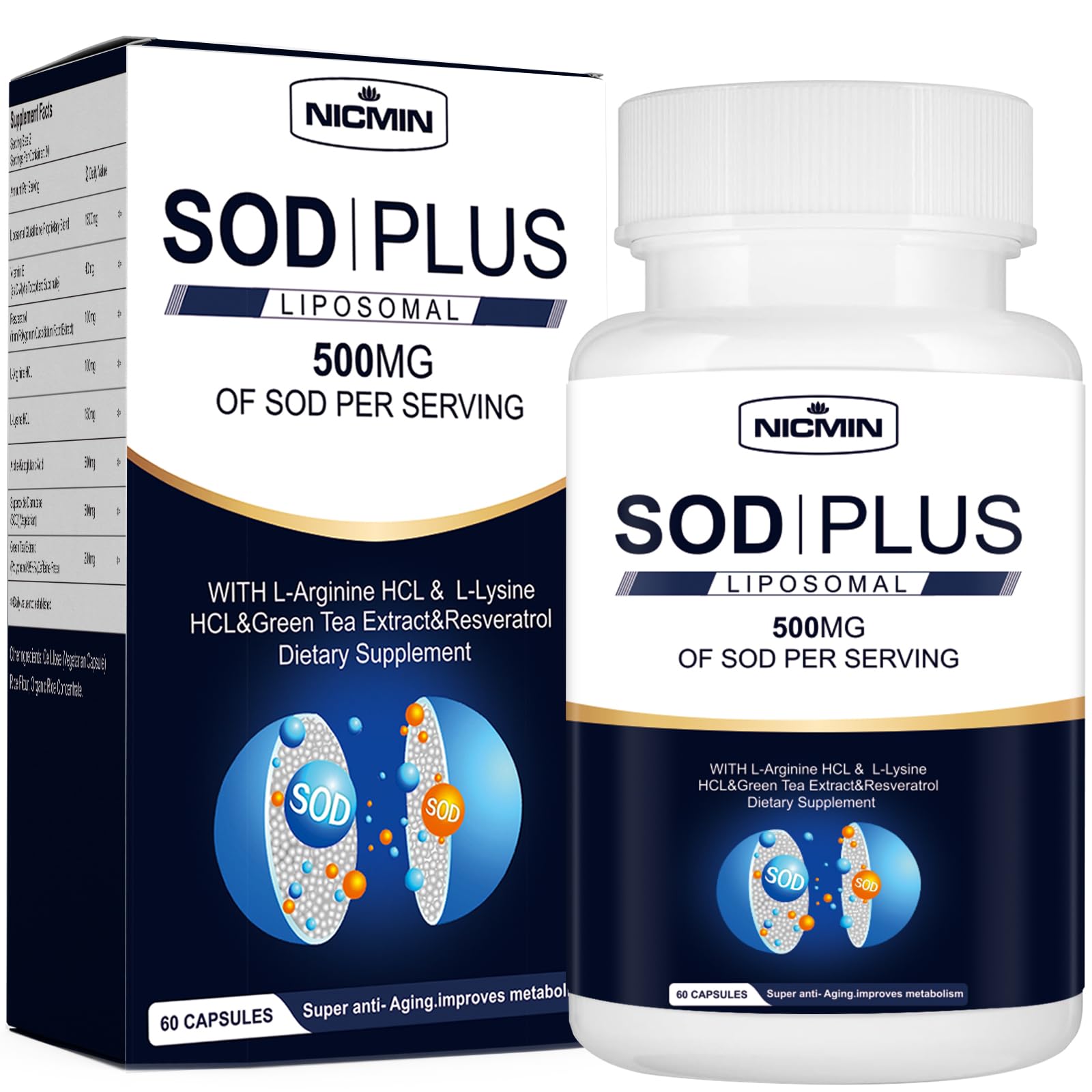 NICMIN Superoxide Dismutase Supplement 500mg Capsule, 60 Capsules