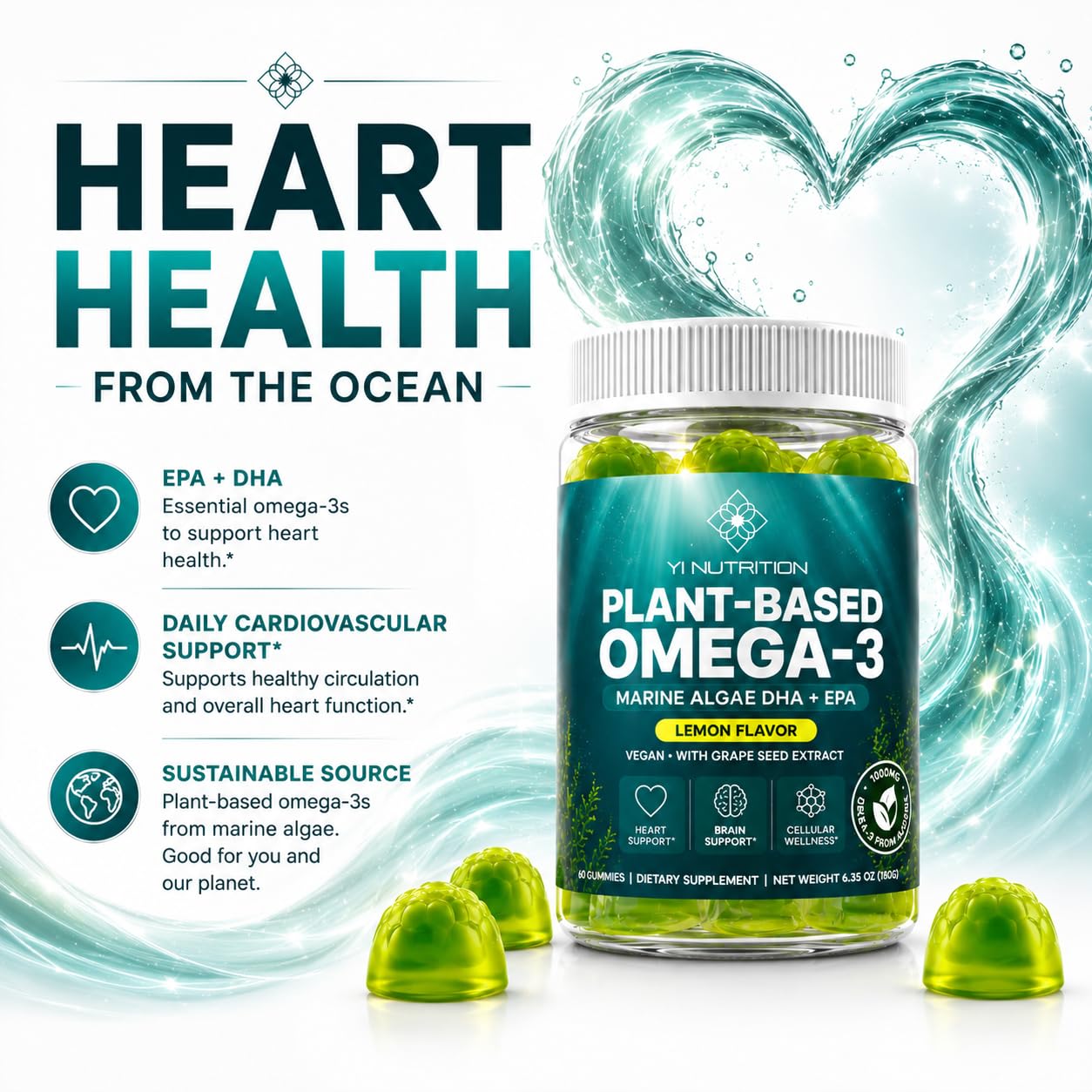 Yi Nutrition Marine Algae Omega 3 Gummies, 60 Ct