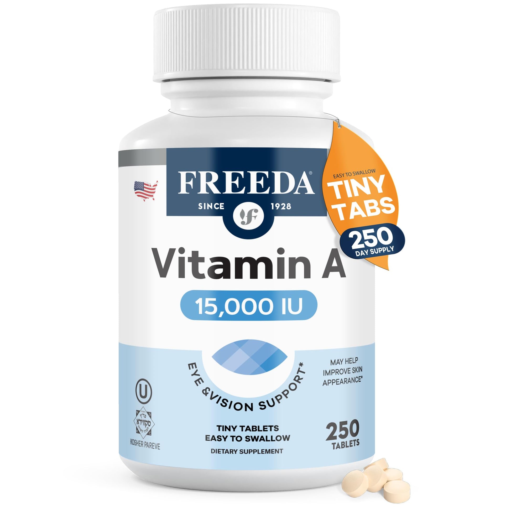 FREEDA Vitamin A 15,000 IU Retinyl Palmitate Tiny Tablets, 250 Tablets