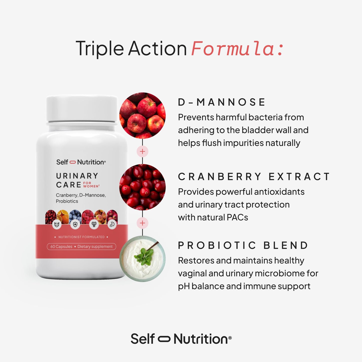 SELF NUTRITION UTI D Mannose with Cranberry & Probiotics for Women 60 Capsules
